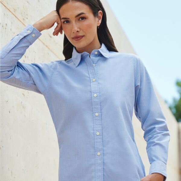 Henbury Ladies Long Sleeve Classic Oxford Shirt. Thumbnail